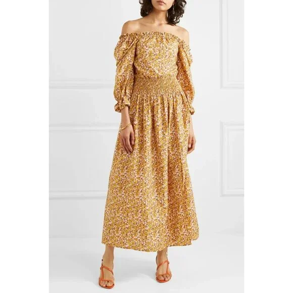 RIXO | Dresses | Rixo Lilly Yellow Orange Floral Puff Sleeve Maxi Dress Nwt  48 Size M | Poshmark